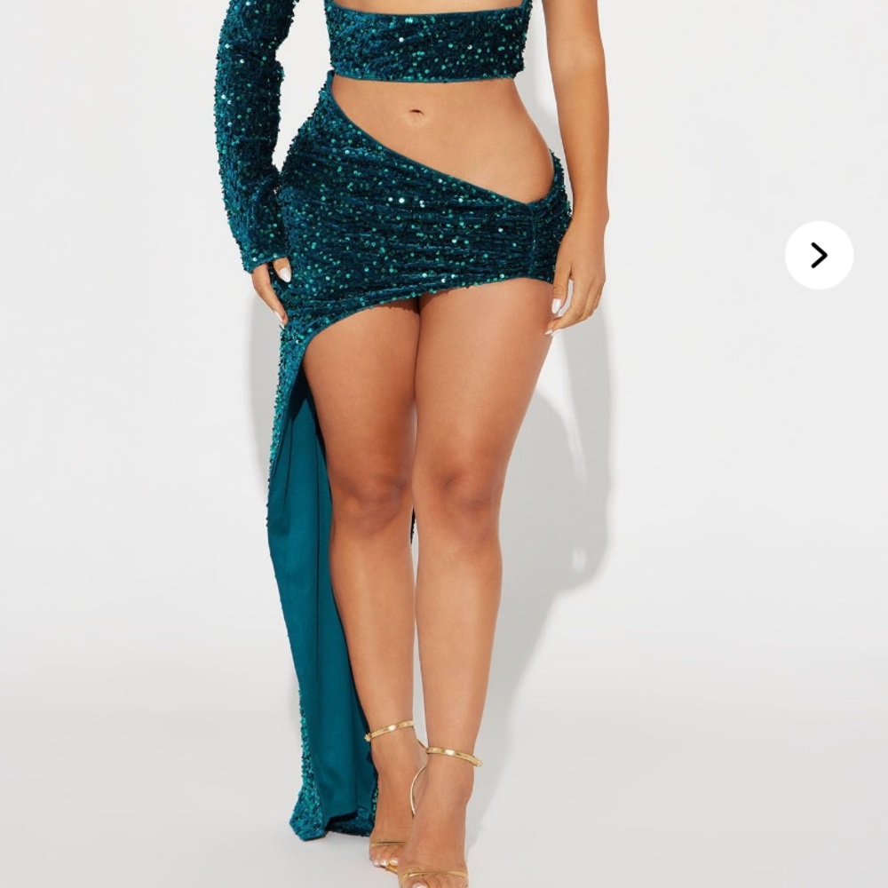 Fashion Nova Blue Asymmetrical Sequin Mini Skirt